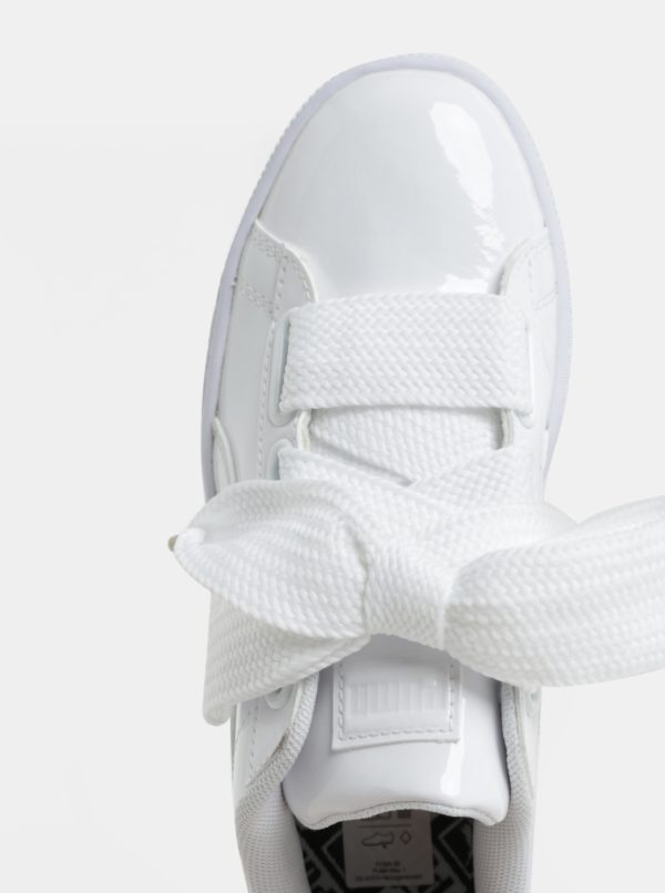 Biele dámske lesklé tenisky so širokými šnúrkami Puma Basket Heart