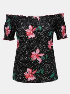 Čierne kvetované tričko s odhalenými ramenami Dorothy Perkins