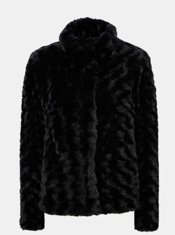 Čierny krátky kabát z umelej kožušiny Dorothy Perkins