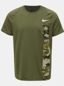 Kaki pánske funkčné slim fit s potlačou tričko Nike
