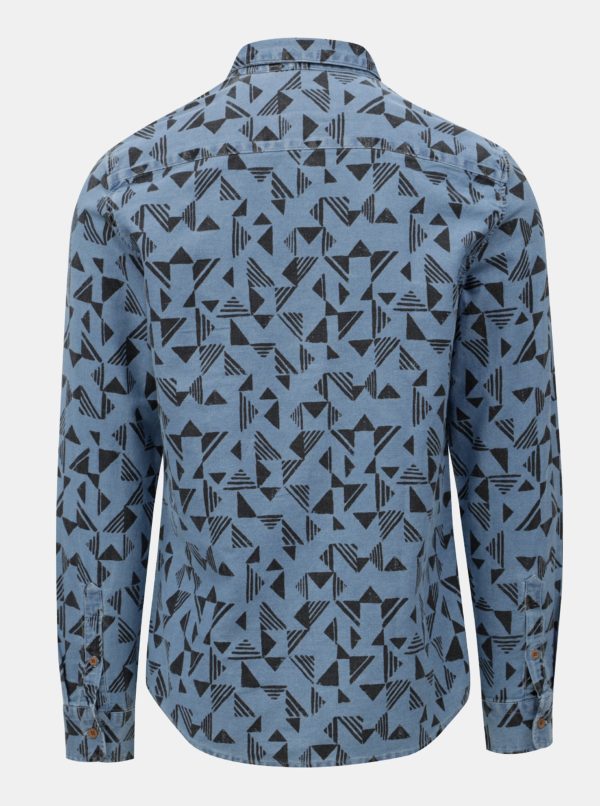 Modrá vzorovaná rifľová slim fit košeľa ONLY & SONS