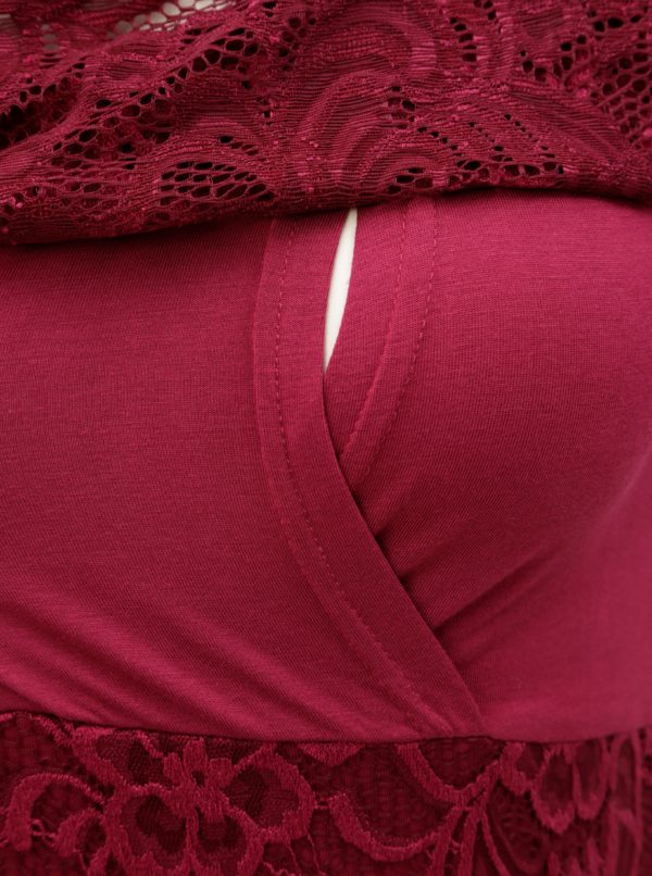 Vínové čipkované šaty na kojenie s volánom Mama.licious