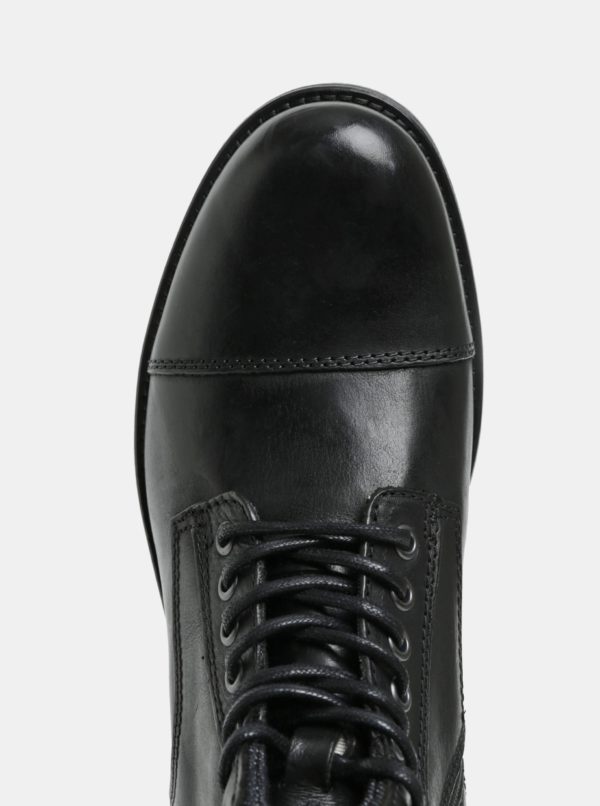 Čierne kožené členkové topánky s prackou Jack & Jones Bany