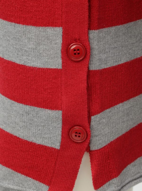 Sivo-červený pruhovaný sveter s gombíkmi na boku Yest