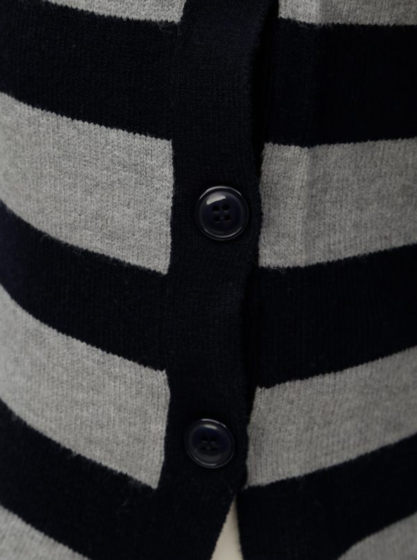Sivo-modrý pruhovaný sveter s gombíkmi na boku Yest