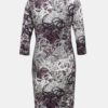 Fialovo–sivé vzorované šaty s pásikmi v dekolte Yest