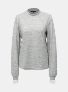 Sivý melírovaný sveter s čipkovými detailmi a stojačikom VERO MODA Penny