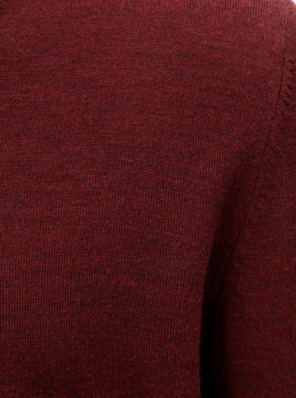 Vínový vlnený tenký sveter s véčkovým výstrihom Selected Homme