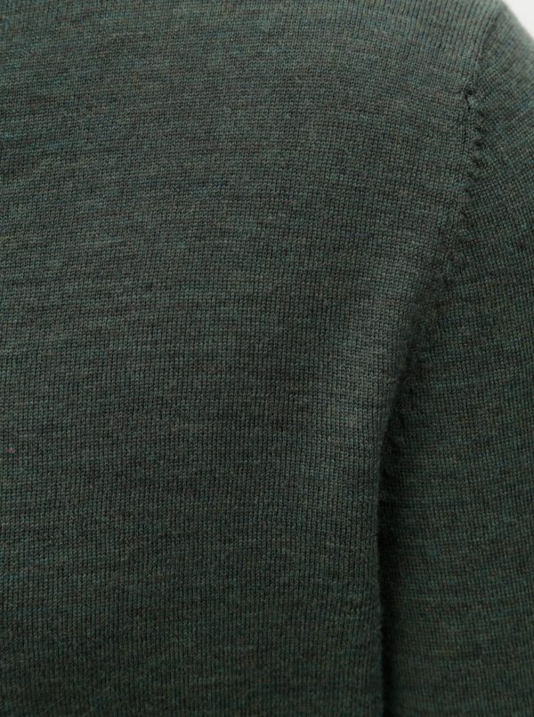 Zelený vlnený tenký sveter s véčkovým výstrihom Selected Homme
