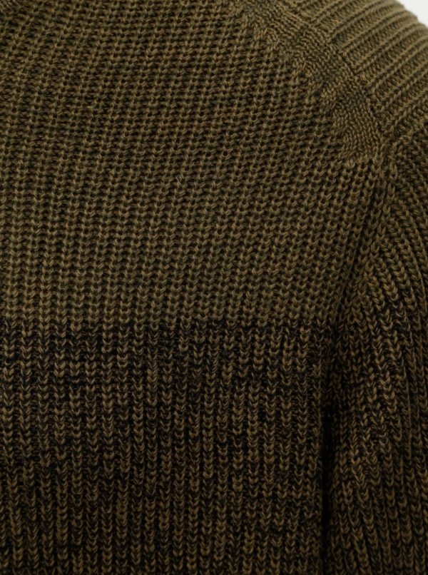 Kaki melírovaný sveter s pruhmi ONLY & SONS Sato