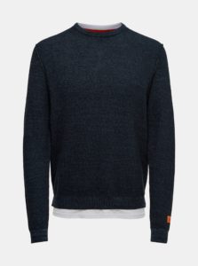 Tmavomodrý tenký sveter so všitou časťou trička ONLY & SONS