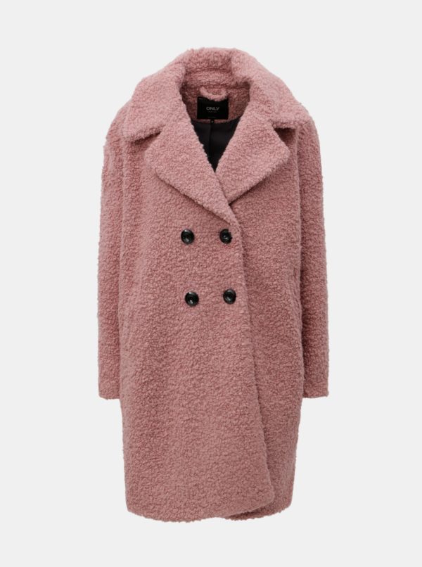 Ružový vlnený kabát s gombíkmi ONLY Paloma