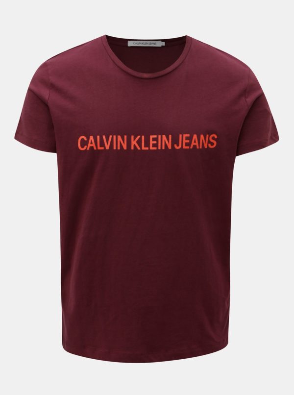 Vínové pánske tričko s potlačou Calvin Klein Jeans