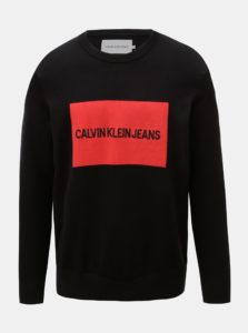 Červeno-čierny pánsky sveter s výšivkou a prímesou vlny Calvin Klein Jeans