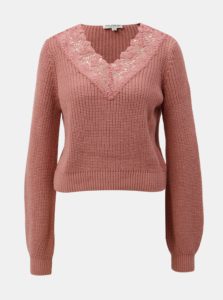 Ružový krátky sveter s čipkou Miss Selfridge