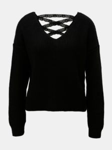 Čierny krátky sveter s čipkovaným šnurovaním Miss Selfridge