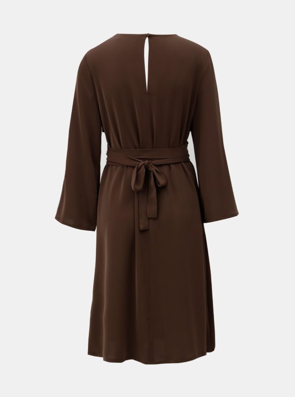 Hnedé šaty s 3/4 zvonovým rukávom ELVI
