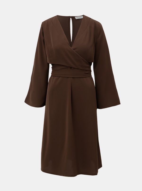 Hnedé šaty s 3/4 zvonovým rukávom ELVI