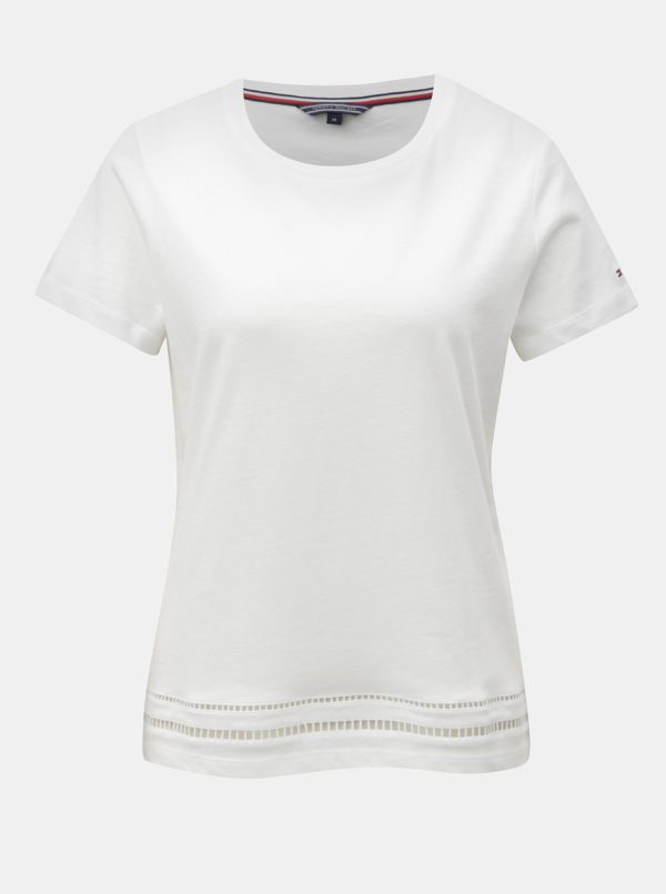 Biele dámske tričko s dierovaným vzorom Tommy Hilfiger Dechelle