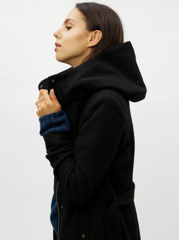 Čierny zimný kabát s prímesou vlny VERO MODA Liva