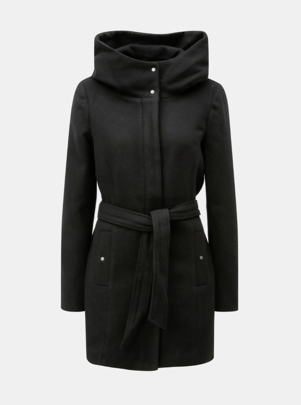 Čierny zimný kabát s prímesou vlny VERO MODA Liva