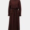 Vínovo-čierne kockované košeľové dlhé šaty Moss Copenhagen Ena