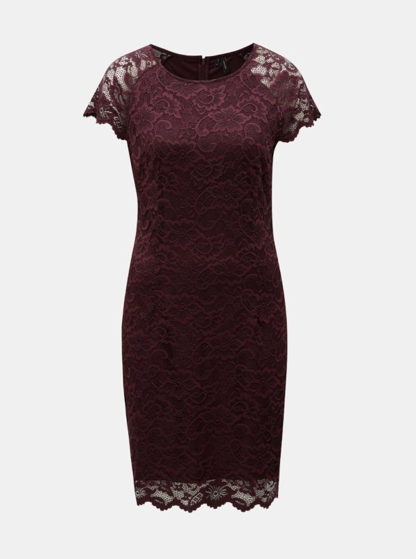 Vínové čipkované šaty s krátkym rukávom VERO MODA Milli