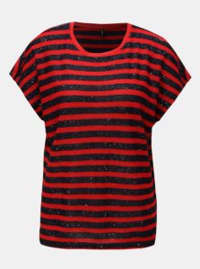 Modro-červené pruhované tričko s flitrami ONLY