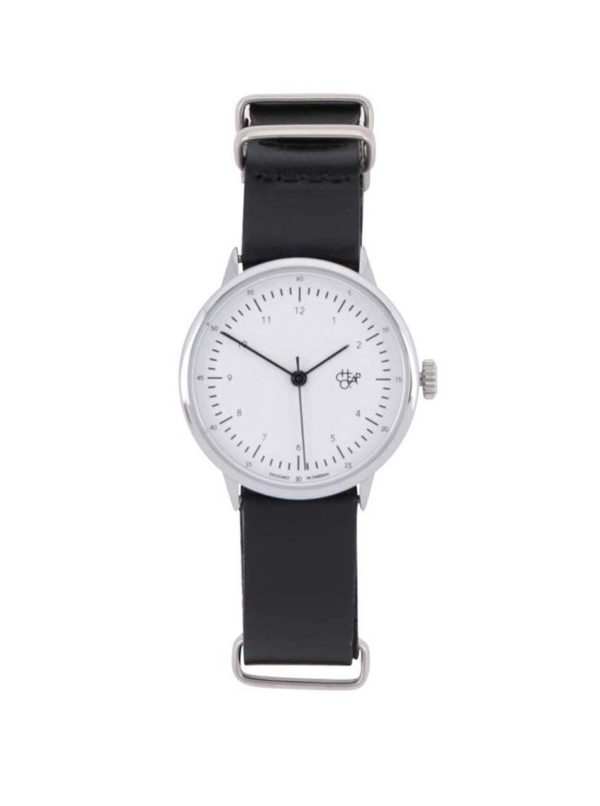 Dámske hodinky v striebornej farbe s čiernym koženým remienkom CHPO Harold Mini