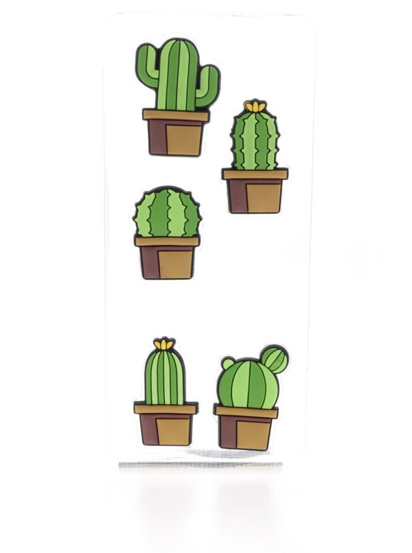 Súprava piatich zelených pripináčikov v tvare kaktusu Mustard