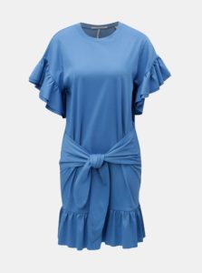 Modré šaty s volánmi a zaväzovaním v páse Scotch & Soda