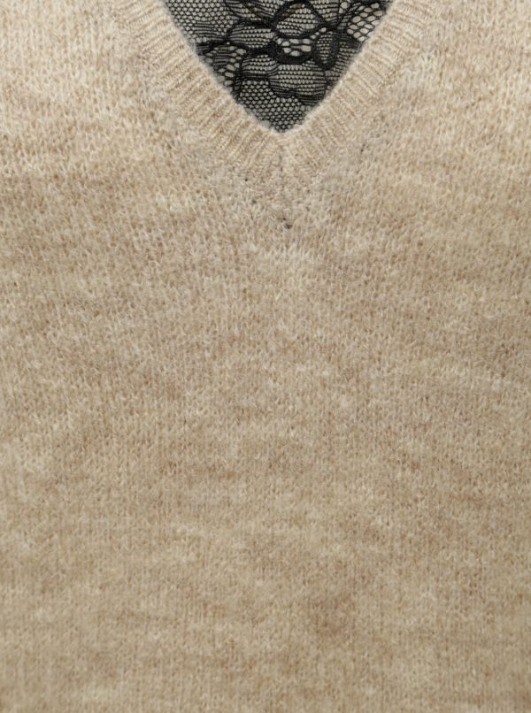 Béžový melírovaný sveter s čipkou ONLY Miramar