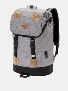 Sivý melírovaný batoh s koženkovými detailmi a pláštenkou Meatfly 26 l