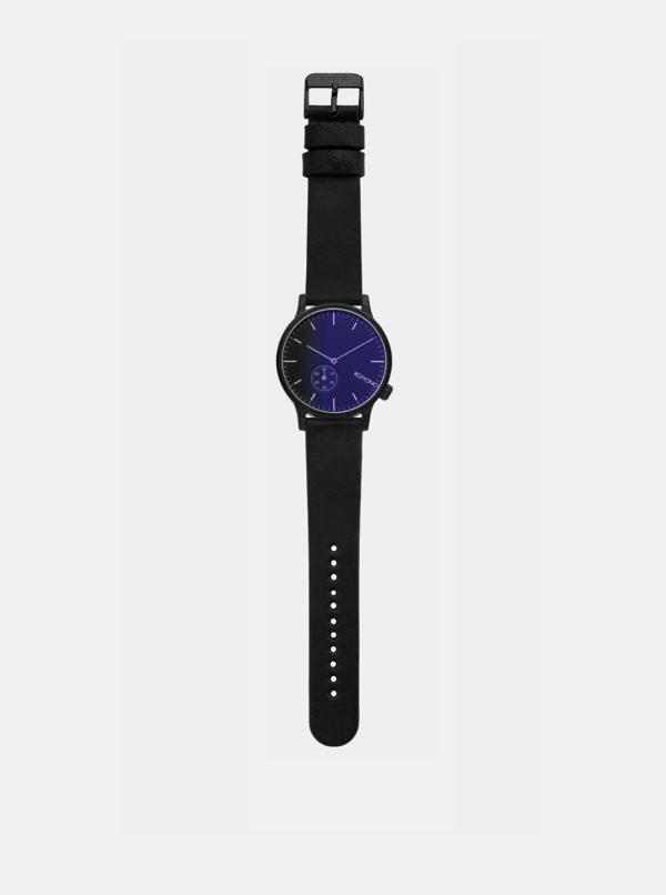 Pánske hodinky s čiernym koženým remienkom Komono Winston Subs