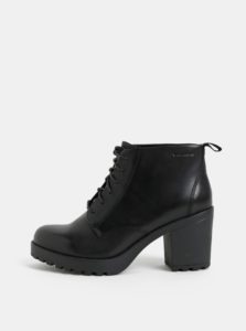 Čierne dámske kožené členkové topánky na podpätku Vagabond Grace