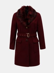 Vínový kabát s umelou kožušinkou Dorothy Perkins Curve