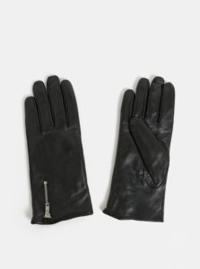Čierne kožené rukavice so zipsom VERO MODA Finna