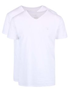 Súprava dvoch bielych tričiek s véčkovým výstrihom GANT