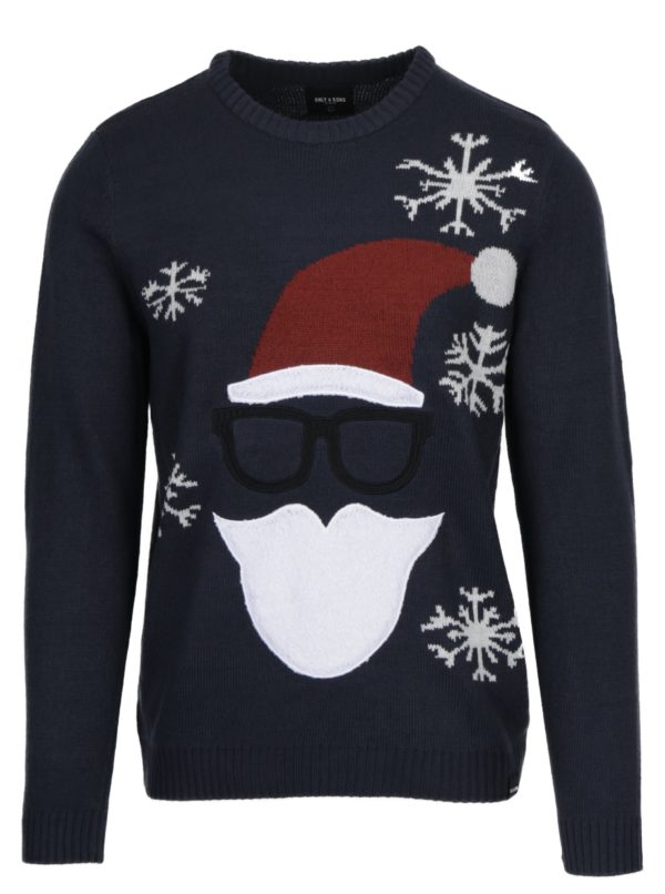 Tmavomodrý sveter s motívom Santa Clausa ONLY & SONS X-MAS