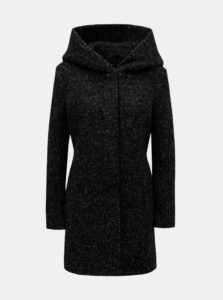 Čierny melírovaný kabát s prímesou vlny ONLY