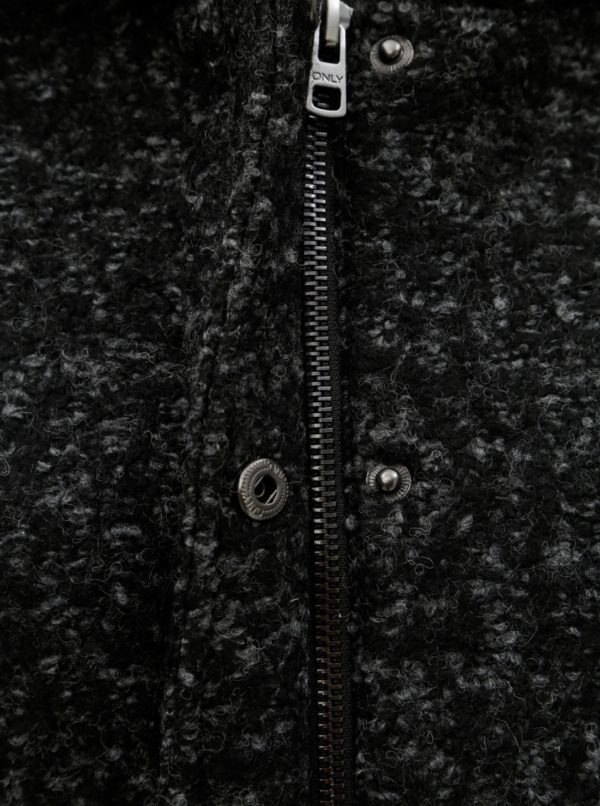 Čierny melírovaný kabát s prímesou vlny ONLY