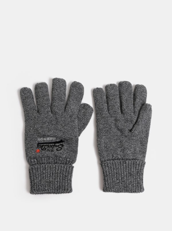 Sivé pánske melírované rukavice s výšivkou Superdry