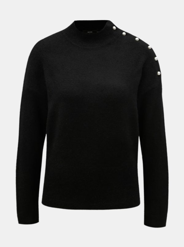 Čierny sveter s gombíkmi v tvare perál VERO MODA Lagoura