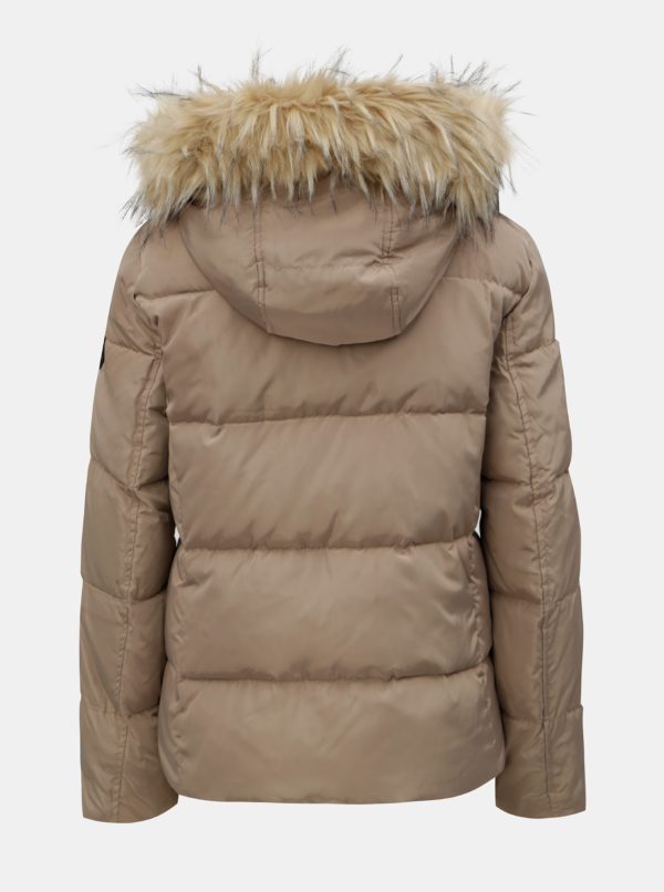Béžová prešívaná zimná bunda s umelou kožušinkou VERO MODA Wonderland