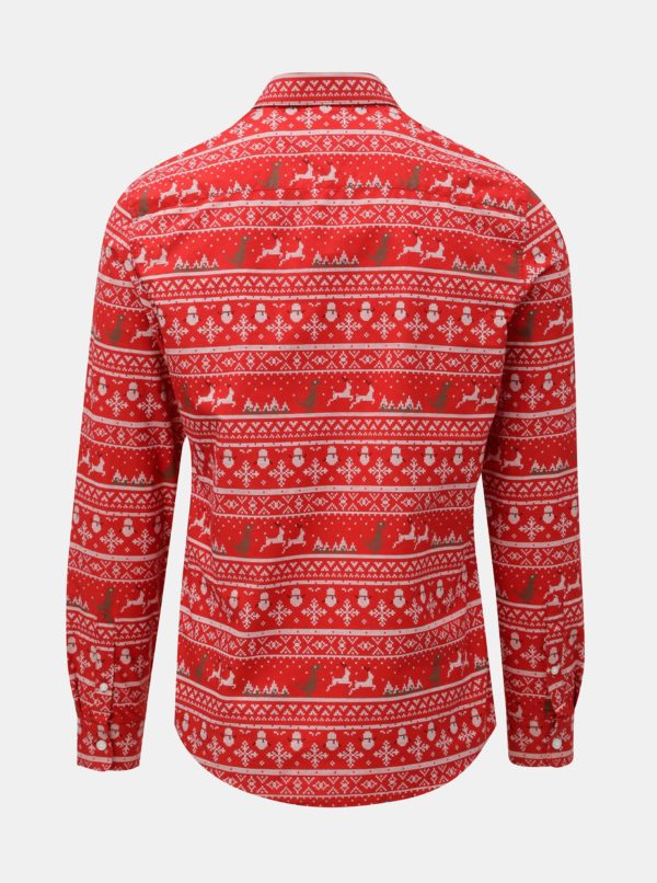 Červená slim fit košeľa s vianočným motívom ONLY & SONS Funny Christmas