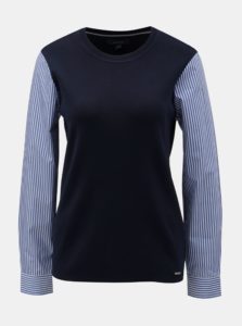 Tmavomodrý tenký sveter so všitými košeľovými rukávmi Nautica