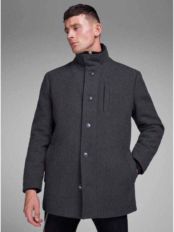 Tmavosivý zimný kabát s prímesou vlny Jack & Jones Duane