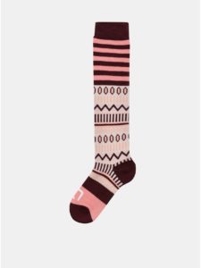 Vínovo–ružové vzorované vlnené ponožky Kari Traa Åkle Sock