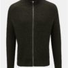 Kaki vzorovaný sveter na zips Burton Menswear London Cable
