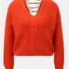 Červený skrátený voľný sveter so šnurovaním Miss Selfridge